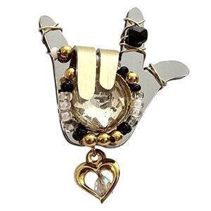 Liztech Bead "I Love You" Hand Sign Lapel Hang Loose Tie Pin, Signed J451